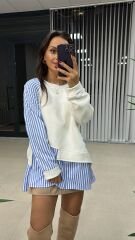 Dr Tasarım Kol Düğme Detaylı Beyaz Sweat