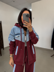 TİS 1119 Bordo/Denim Garnili Eşofman Takımı
