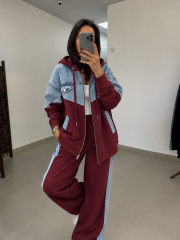 TİS 1119 Bordo/Denim Garnili Eşofman Takımı