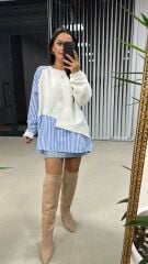 Dr Tasarım Kol Düğme Detaylı Beyaz Sweat