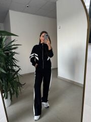 Ms 00064 Siyah-Beyaz Şerit Geçişli Fermuarlı Modal Takım