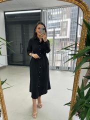 Ms Siyah Düğmeli Gömlek Elbise