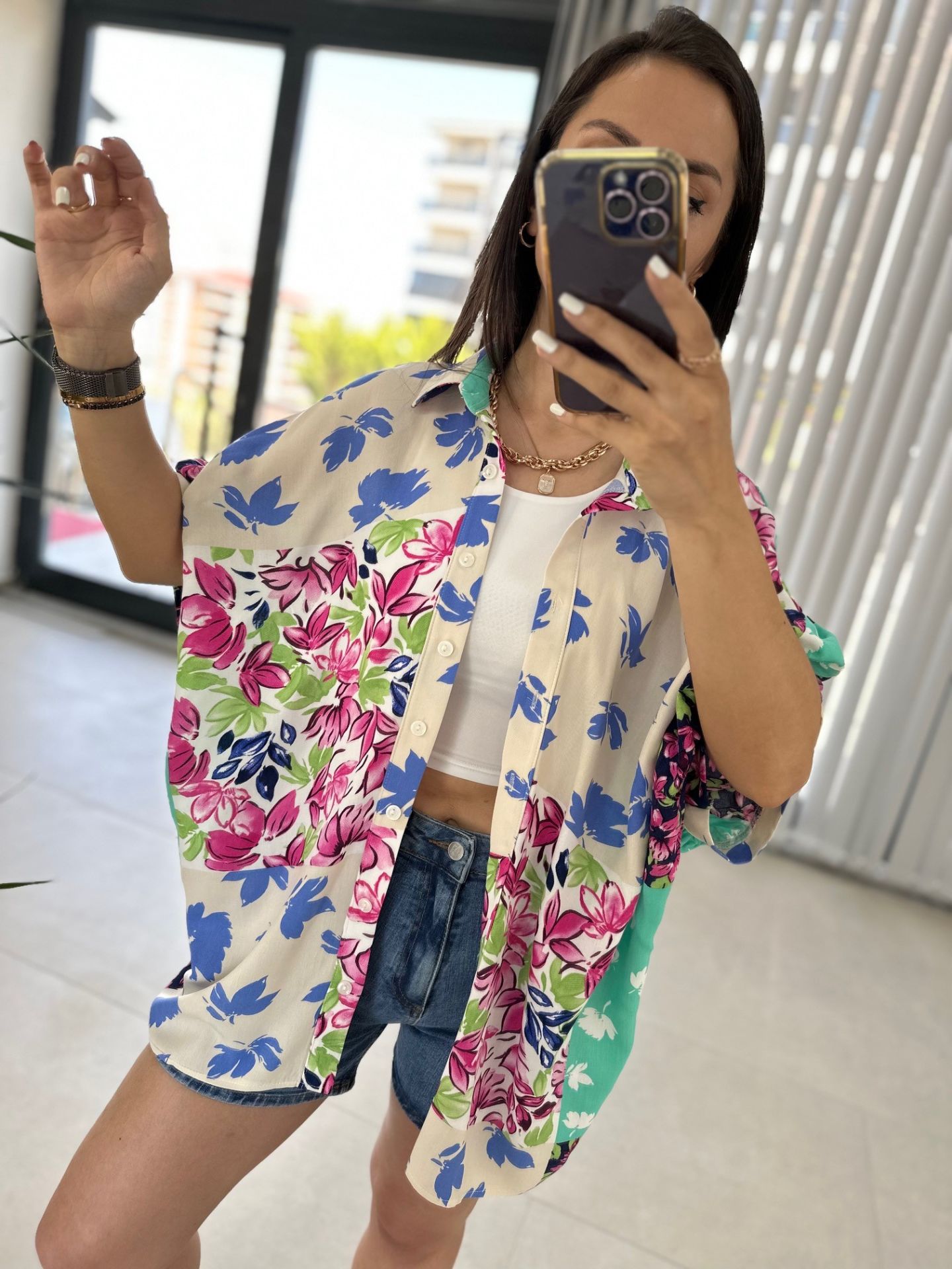 Oversize Çiçekli Tasarım Gömlek