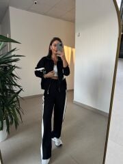 Ms 00064 Siyah-Beyaz Şerit Geçişli Fermuarlı Modal Takım