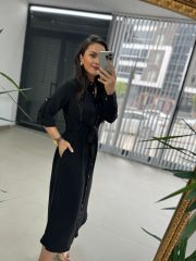 Ms Siyah Düğmeli Gömlek Elbise