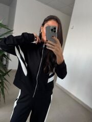 Ms 00064 Siyah-Beyaz Şerit Geçişli Fermuarlı Modal Takım