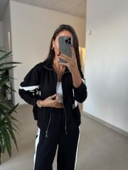 Ms 00064 Siyah-Beyaz Şerit Geçişli Fermuarlı Modal Takım