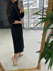 Ms Siyah Düğmeli Gömlek Elbise
