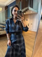 Rn 35555 Ekoseli Kemerli Laci Elbise