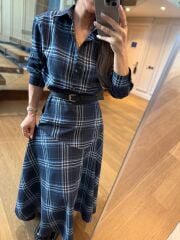 Rn 35555 Ekoseli Kemerli Laci Elbise