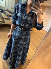 Rn 35555 Ekoseli Kemerli Laci Elbise