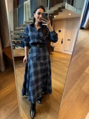 Rn 35555 Ekoseli Kemerli Laci Elbise