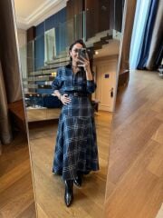 Rn 35555 Ekoseli Kemerli Laci Elbise