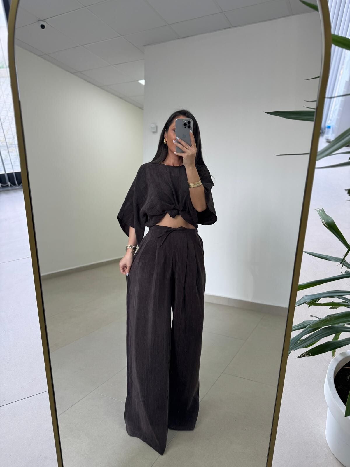 Fp 51357 Kahve Liyosel Bluz Pantolon Takım