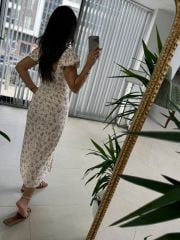 My 3092 Brska Model Krem Çiçekli Midi Elbise