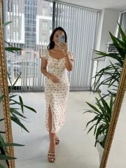 My 3092 Brska Model Krem Çiçekli Midi Elbise