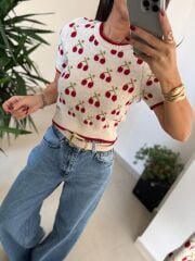 Orj. Marka Kiraz Desenli Kısa Kol Triko