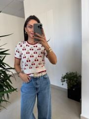 Orj. Marka Kiraz Desenli Kısa Kol Triko