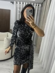 My 3344 Gümüş Payetli Tek Omuz Elbise