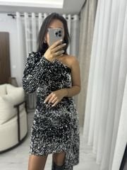 My 3344 Silver Sequined One Shoulder Dress