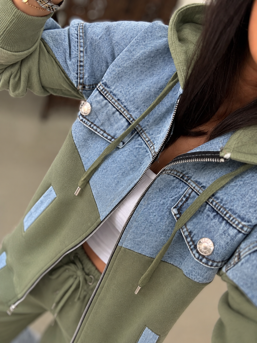 TİS 1119 Haki/Denim Garnili Eşofman Takımı