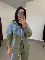 TİS 1119 Haki/Denim Garnili Eşofman Takımı