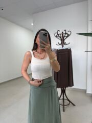 Fp 3407 Bel Drape Detaylı Tensel Çağla Yeşili Etek