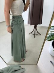 Fp 3407 Bel Drape Detaylı Tensel Çağla Yeşili Etek