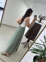 Fp 3407 Bel Drape Detaylı Tensel Çağla Yeşili Etek