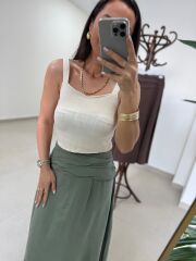 Fp 3407 Bel Drape Detaylı Tensel Çağla Yeşili Etek