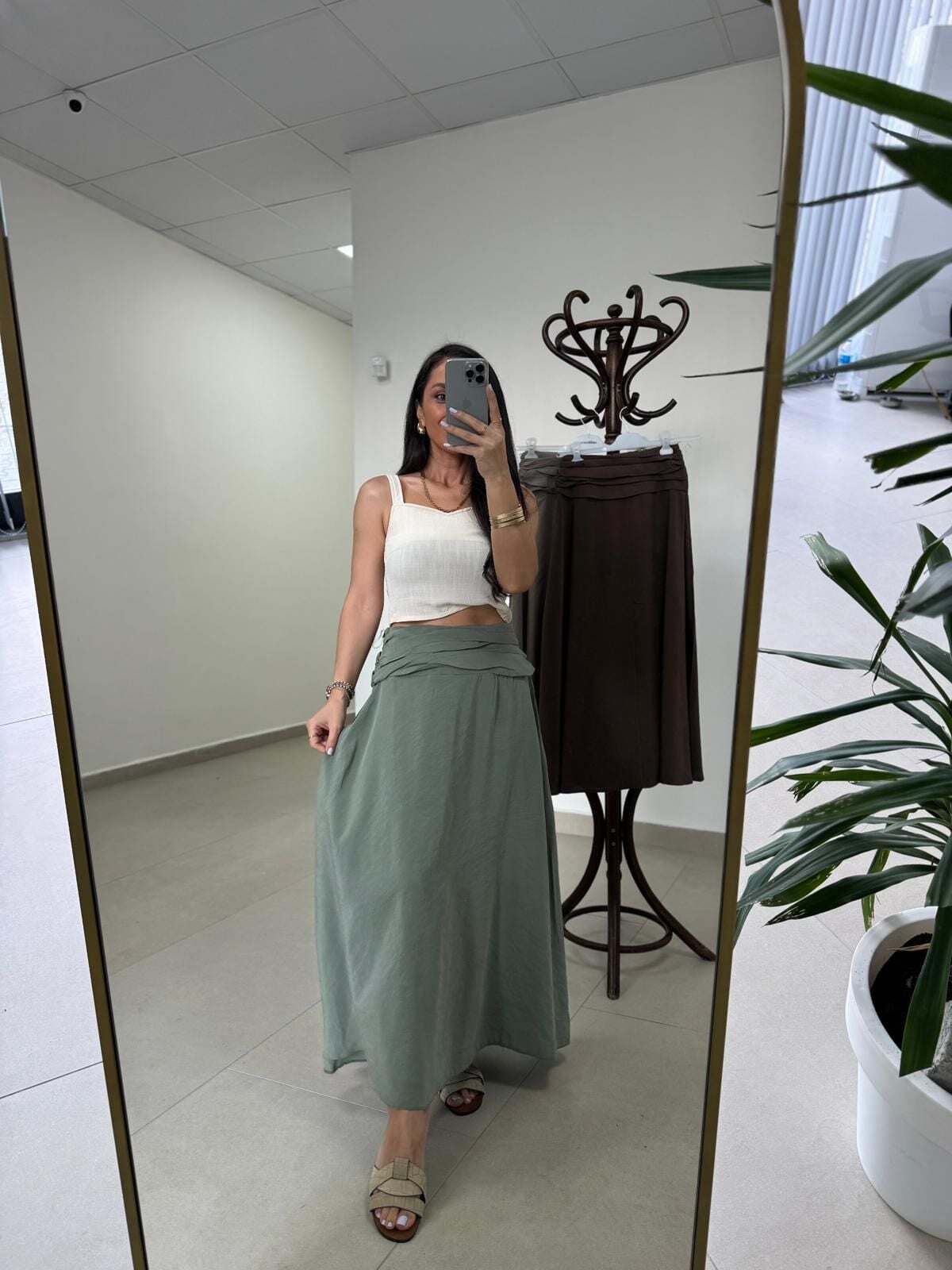 Fp 3407 Bel Drape Detaylı Tensel Çağla Yeşili Etek