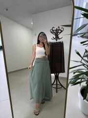 Fp 3407 Bel Drape Detaylı Tensel Çağla Yeşili Etek