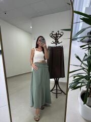 Fp 3407 Bel Drape Detaylı Tensel Çağla Yeşili Etek