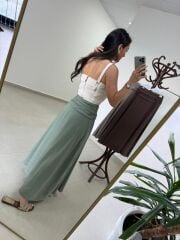 Fp 3407 Bel Drape Detaylı Tensel Çağla Yeşili Etek