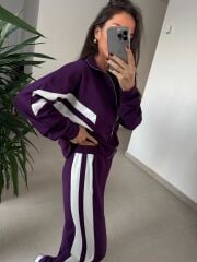Ms 00064 Mor-Beyaz Şerit Geçişli Fermuarlı Modal Takım