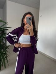 Ms 00064 Mor-Beyaz Şerit Geçişli Fermuarlı Modal Takım