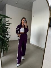 Ms 00064 Mor-Beyaz Şerit Geçişli Fermuarlı Modal Takım