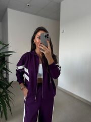 Ms 00064 Mor-Beyaz Şerit Geçişli Fermuarlı Modal Takım