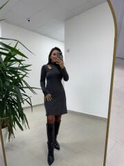 Mc 5105 Omuz Damla Detaylı Antrasit Elbise