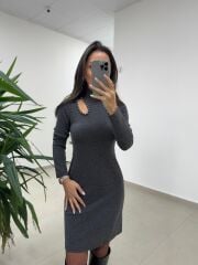 Mc 5105 Omuz Damla Detaylı Antrasit Elbise