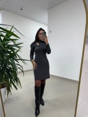 Mc 5105 Omuz Damla Detaylı Antrasit Elbise