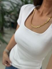 İv 24169 Kare Yaka Kısa Kollu Beyaz Bluz