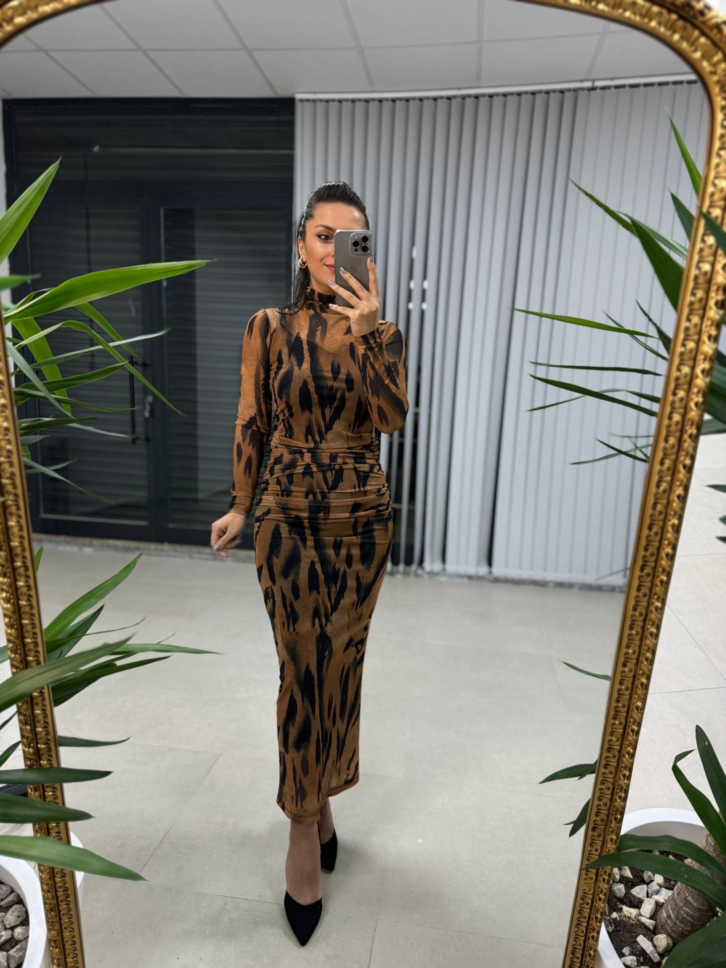 Mc Balıkçı Büzgülü Kahve Tül Elbise