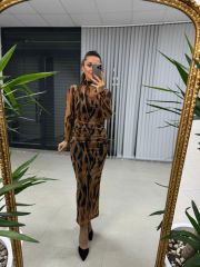 Mc Balıkçı Büzgülü Kahve Tül Elbise