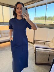 Ms 157 Bisiklet Yaka İndigo Elbise