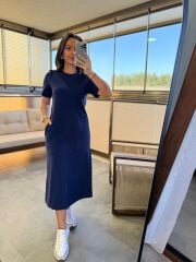 Ms 157 Bisiklet Yaka İndigo Elbise