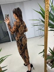 Mc Balıkçı Büzgülü Kahve Tül Elbise