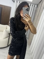 My 3344 Black Sequined One Shoulder Dress