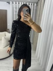 My 3344 Black Sequined One Shoulder Dress