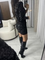 My 3344 Black Sequined One Shoulder Dress